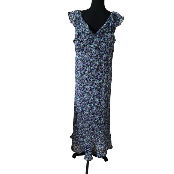 Special Thyme Vintage Y2K Floral Cottagecore Ruffle Maxi Dress Blue Size 14W - Picture 2 of 9